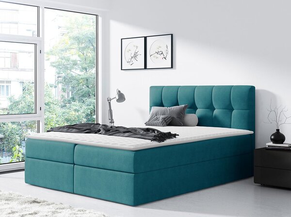Hotelová manželská postel 180x200 KOLDBY - modrá + topper ZDARMA