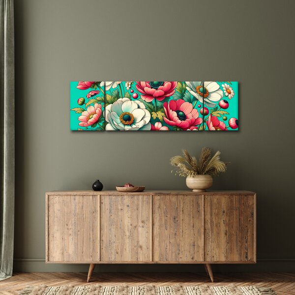 Obraz - Květy na modrém pozadí (170x50 cm)