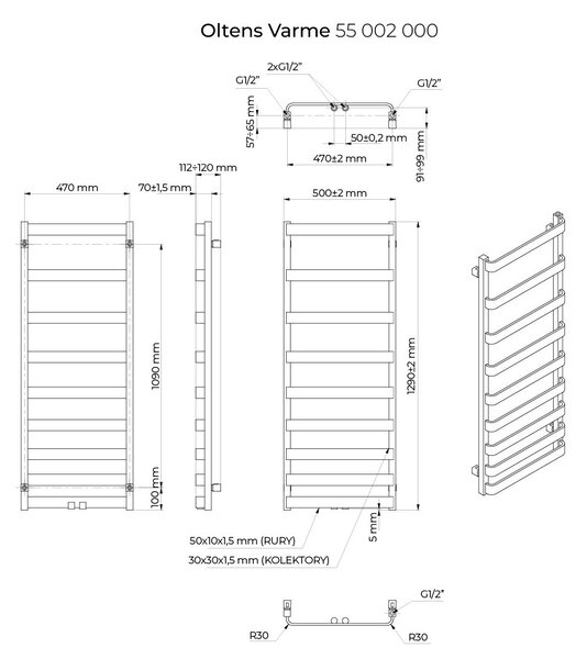 Oltens Varme koupelnový radiátor žebříkový 129.5x50 cm bílá 55002000