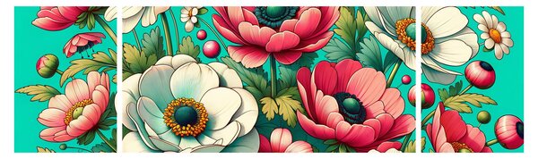 Obraz - Květy na modrém pozadí (170x50 cm)