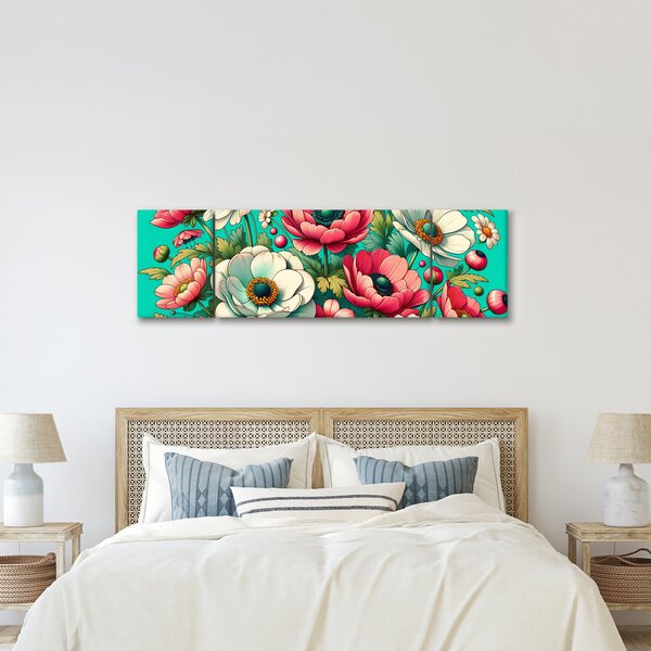 Obraz - Květy na modrém pozadí (170x50 cm)