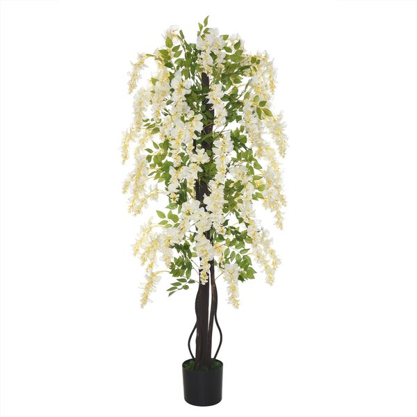 Umělá velká wisteria Outsunny 165 cm, plastové umělé květiny v květináči, falešná rostlina jako skutečná pro moderní dekoraci kanceláře, obývacího pok