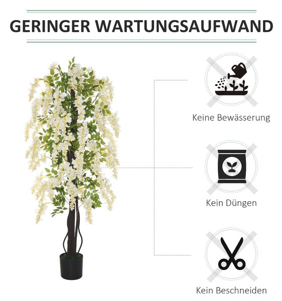 Umělá velká wisteria Outsunny 165 cm, plastové umělé květiny v květináči, falešná rostlina jako skutečná pro moderní dekoraci kanceláře, obývacího pok