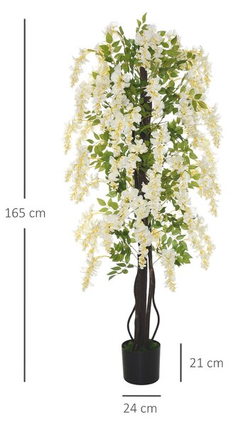 Umělá velká wisteria Outsunny 165 cm, plastové umělé květiny v květináči, falešná rostlina jako skutečná pro moderní dekoraci kanceláře, obývacího pok