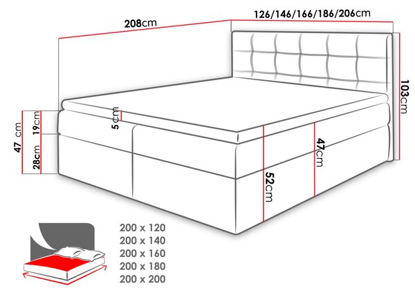 Boxspringová manželská postel 160x200 TOMASA 1 - bílá ekokůže + topper ZDARMA