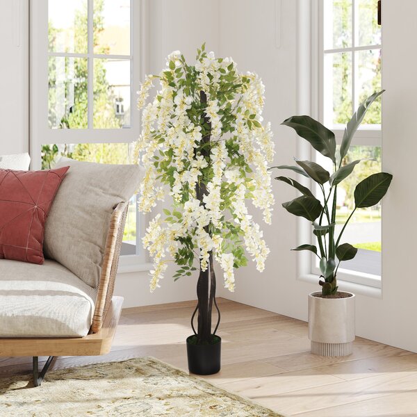 Umělá velká wisteria Outsunny 165 cm, plastové umělé květiny v květináči, falešná rostlina jako skutečná pro moderní dekoraci kanceláře, obývacího pok