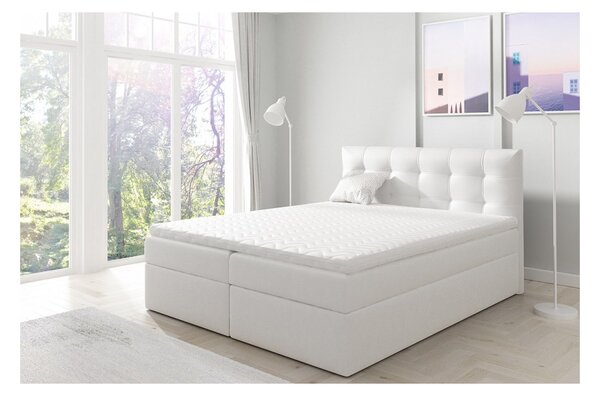 Boxspringová jednolůžková postel 120x200 TOMASA 1 - bílá ekokůže + topper ZDARMA
