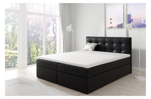 Boxspringová manželská postel 180x200 TOMASA 1 - černá ekokůže + topper ZDARMA