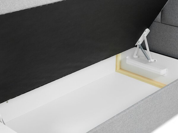 Jednolůžková boxspringová postel 90x200 LUGAU - šedá, levé provedení + topper ZDARMA