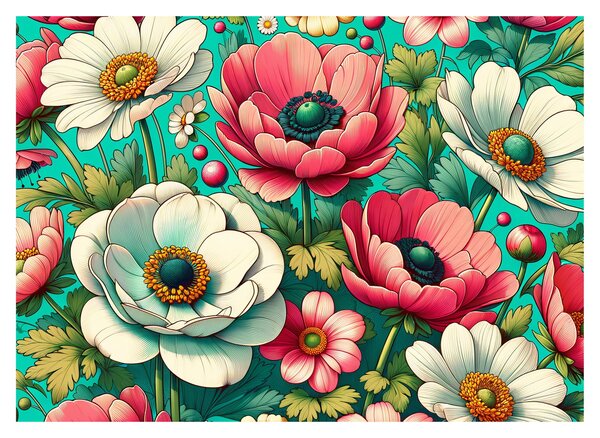 Obraz - Květy na modrém pozadí (70x50 cm)