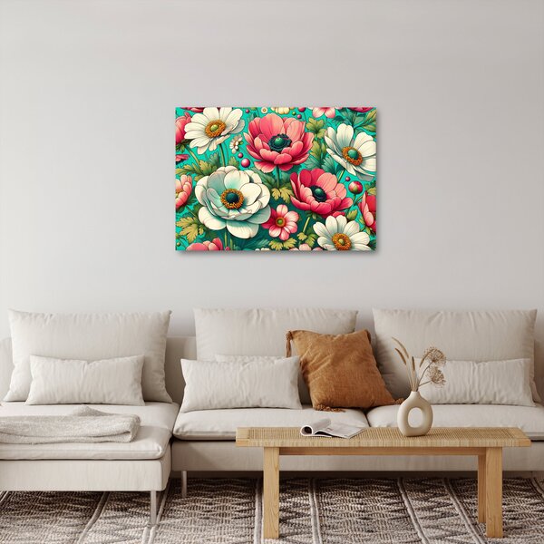 Obraz - Květy na modrém pozadí (70x50 cm)