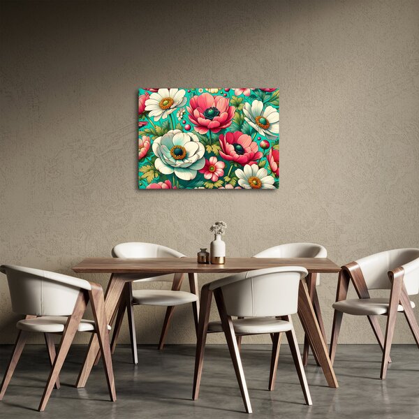Obraz - Květy na modrém pozadí (70x50 cm)