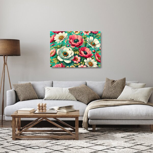 Skleněný obraz - Květy na modrém pozadí (70x50 cm)