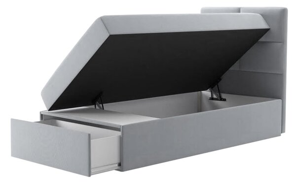 Jednolůžková boxspringová postel 90x200 LUGAU - šedá, levé provedení + topper ZDARMA