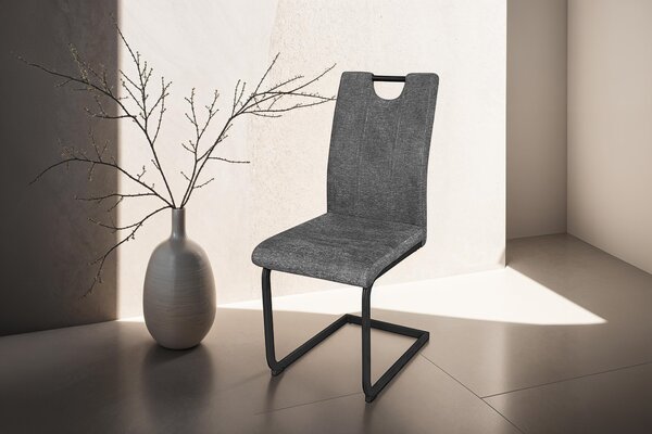 ByLIVING Jídelní židle set 2 BANFF / tkaná látka antracit / rám kov černý mat / s područkou / otočná / š 42, v 97, hl 58 cm