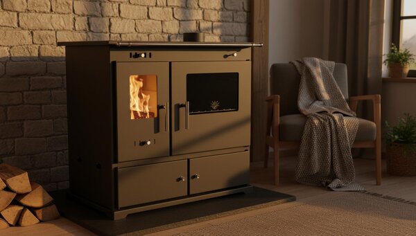 Dřevěná kamna Prometey Praktik Lux 9,4 kW | Trouba | Litina | Energetická třída A+