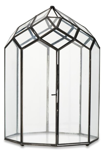 Kovovo-skleněná lucerna s černou konstrukcí Nkuku Zarika, výška 45 cm