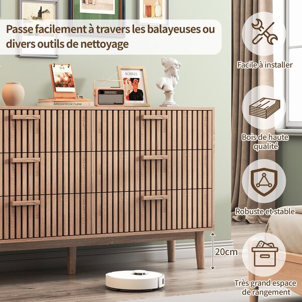 Komoda se 6 zásuvkami z přírodního dřeva, moderní, minimalistický design, velká úložná kapacita, robustní, stabilní konstrukce do ložnice nebo obývacího pokoje