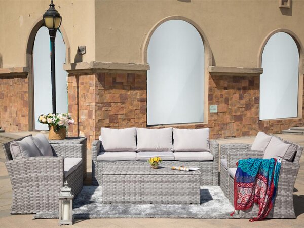 Velký zahradní sofa set s boxem na polstry AUCKLAND šedá