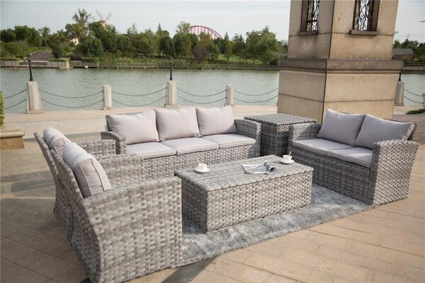 Velký zahradní sofa set s boxem na polstry AUCKLAND šedá