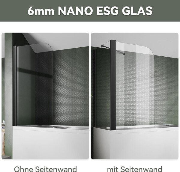 SONNI nástavec na vanu 80x140cm nástavec na vanu s bočním panelem 70cm, skládací zástěna, sprchový kout NANO sklo tvrzené bezpečnostní sklo s Nano