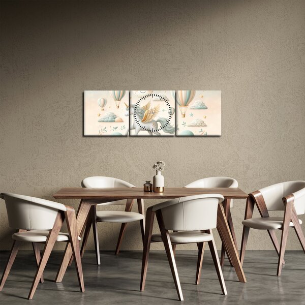 Obraz - Šťastný jednorožec (s hodinami) (90x30 cm)