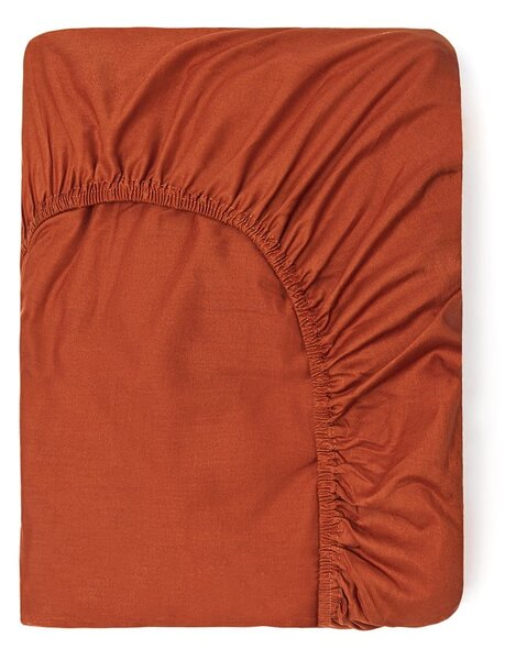 Tmavě oranžové bavlněné elastické prostěradlo Good Morning, 140 x 200 cm