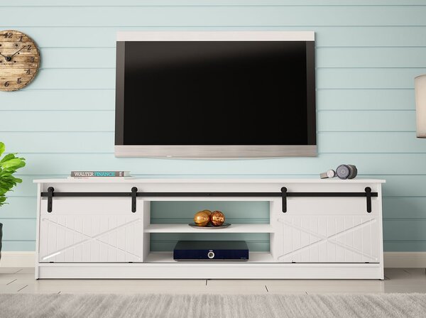 Televizní stolek MITSUKO - bílý / lesklý bílý