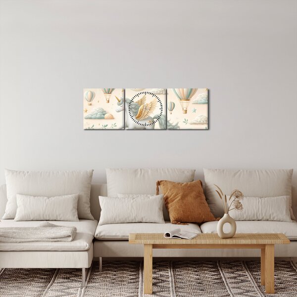 Obraz - Šťastný jednorožec (s hodinami) (90x30 cm)