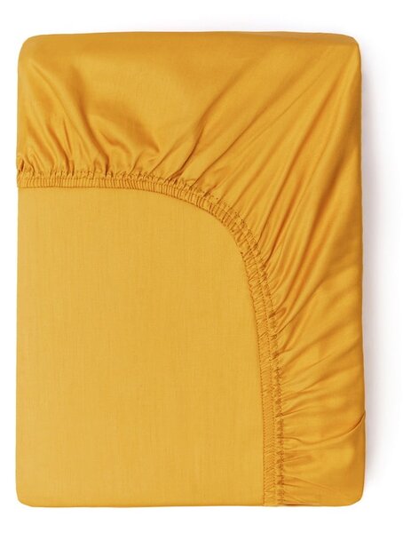 Tmavě žluté elastické prostěradlo z bavlněného saténu HIP, 160 x 200 cm