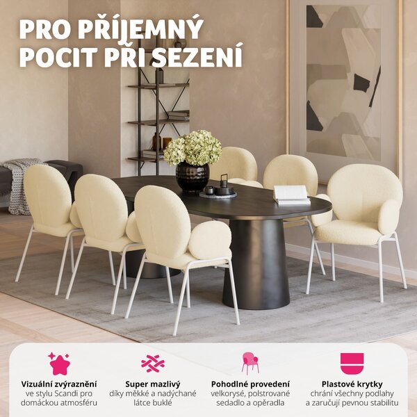 Tectake® Scandi židle, čalouněná potahem bouclé, nosnost 120 kg, 61,5 x 62 x 90 cm