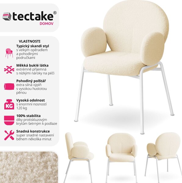Tectake® Scandi židle, čalouněná potahem bouclé, nosnost 120 kg, 61,5 x 62 x 90 cm