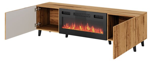 TV stolek s elektrickým krbem HAER - dub wotan / černý