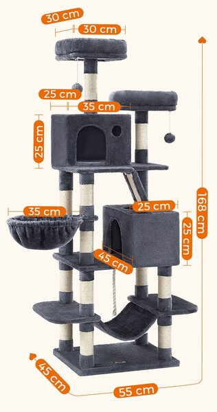 SONGMICS Kočičí škrabadlo Climbery 168 cm tmavě šedé