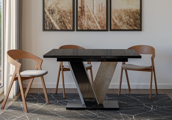 Rozkládací jídelní stůl ANDREJ - černý lesk / beton
