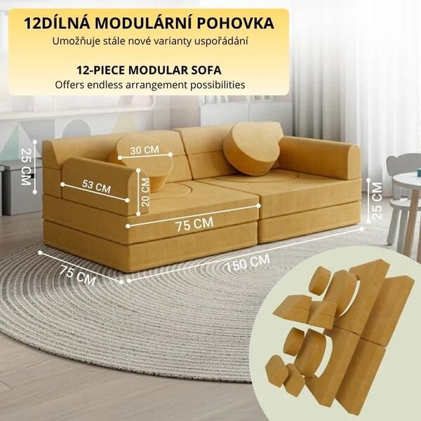 Designová modulární pohovka pro děti 150 cm, hořčicová
