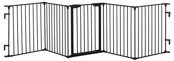 PawHut 2 v 1 Psí Ohrádka 5-dílná Skládací Zábrana se Dveřmi, DIY Ohrádka pro Štěňata, Ochrana Krbu, Ochrana Trouby pro Malé a Střední Psy, 300 x 74,5