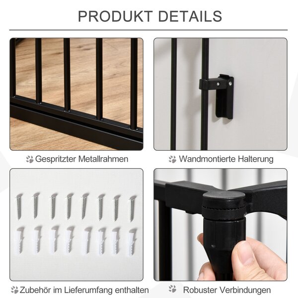 PawHut 2 v 1 Psí Ohrádka 5-dílná Skládací Zábrana se Dveřmi, DIY Ohrádka pro Štěňata, Ochrana Krbu, Ochrana Trouby pro Malé a Střední Psy, 300 x 74,5