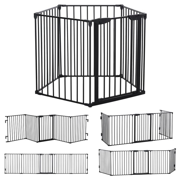 PawHut 2 v 1 Psí Ohrádka 5-dílná Skládací Zábrana se Dveřmi, DIY Ohrádka pro Štěňata, Ochrana Krbu, Ochrana Trouby pro Malé a Střední Psy, 300 x 74,5