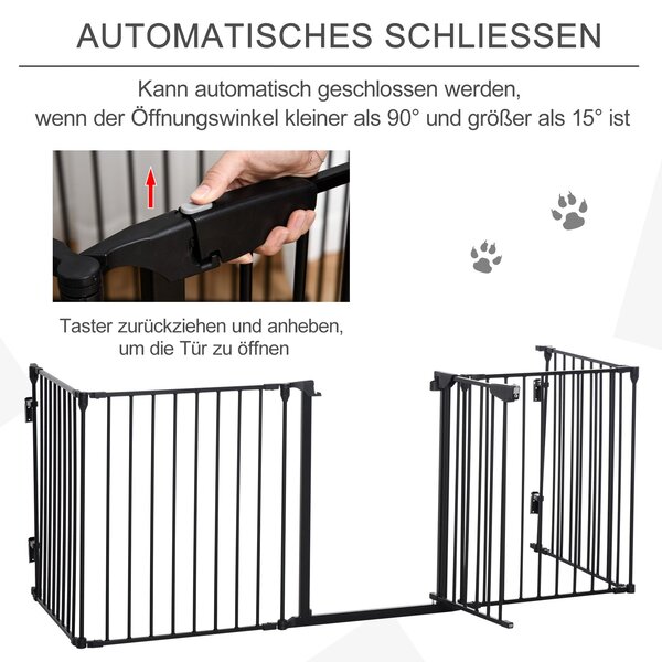 PawHut 2 v 1 Psí Ohrádka 5-dílná Skládací Zábrana se Dveřmi, DIY Ohrádka pro Štěňata, Ochrana Krbu, Ochrana Trouby pro Malé a Střední Psy, 300 x 74,5