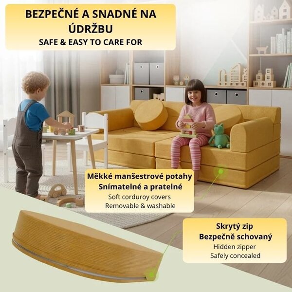 Designová modulární pohovka pro děti 150 cm, hořčicová