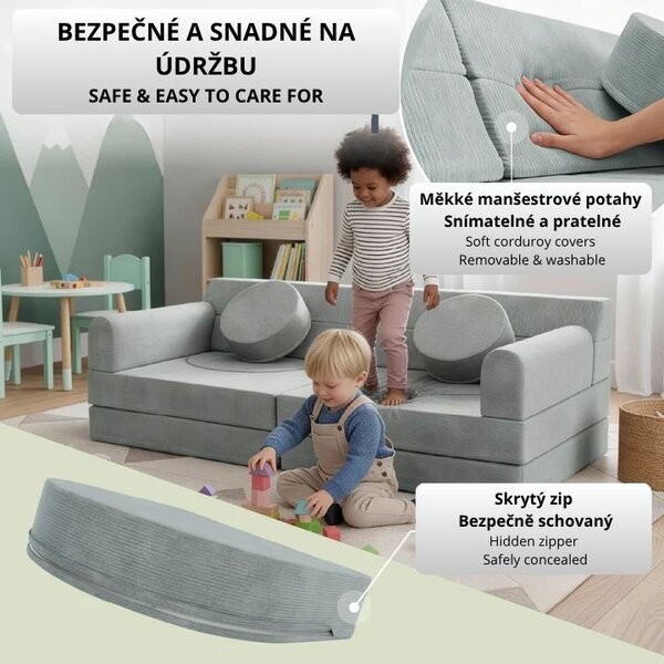 Designová modulární pohovka pro děti 150 cm, šalvějová