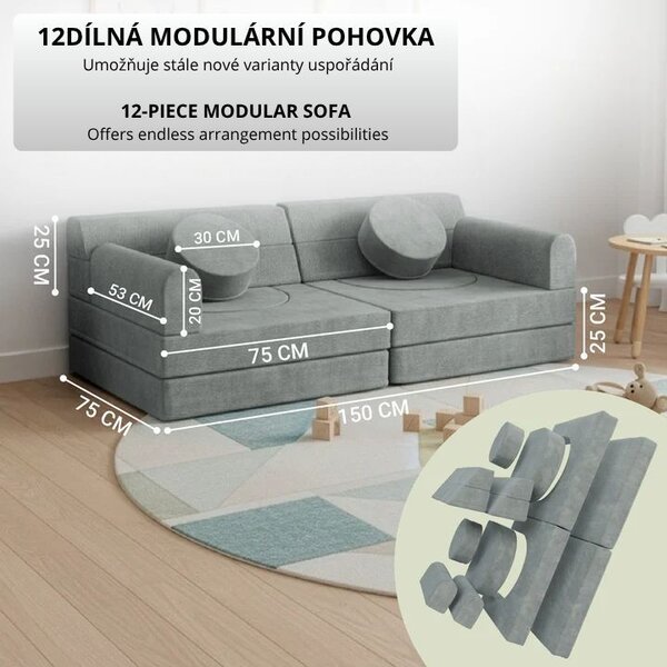 Designová modulární pohovka pro děti 150 cm, šalvějová