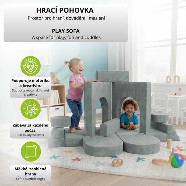 Designová modulární pohovka pro děti 150 cm, šalvějová