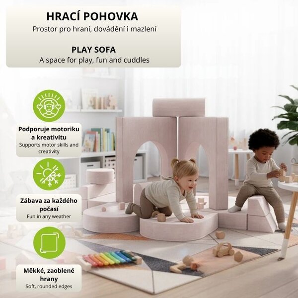 Designová modulární pohovka pro děti 150 cm, pudrová