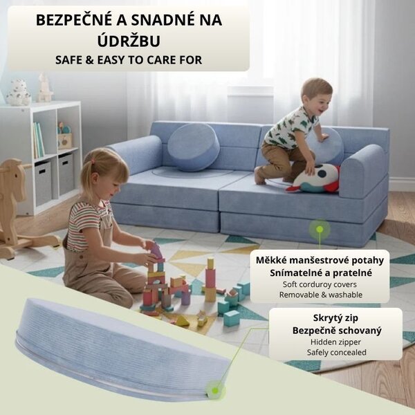 Designová modulární pohovka pro děti 150 cm, světle modrá