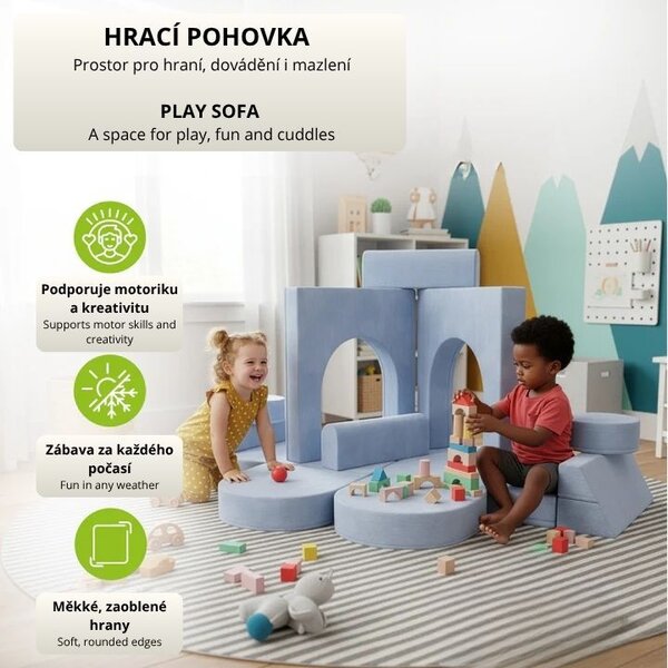 Designová modulární pohovka pro děti 150 cm, světle modrá