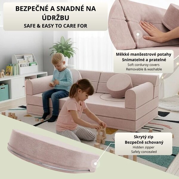 Designová modulární pohovka pro děti 150 cm, pudrová