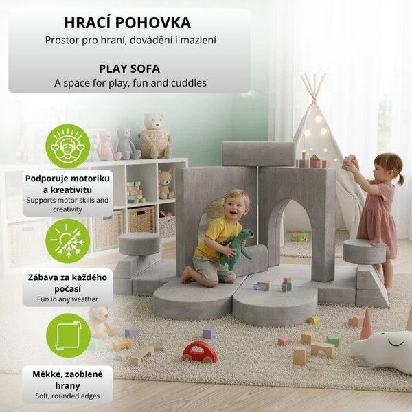 Designová modulární pohovka pro děti 150 cm, šedá