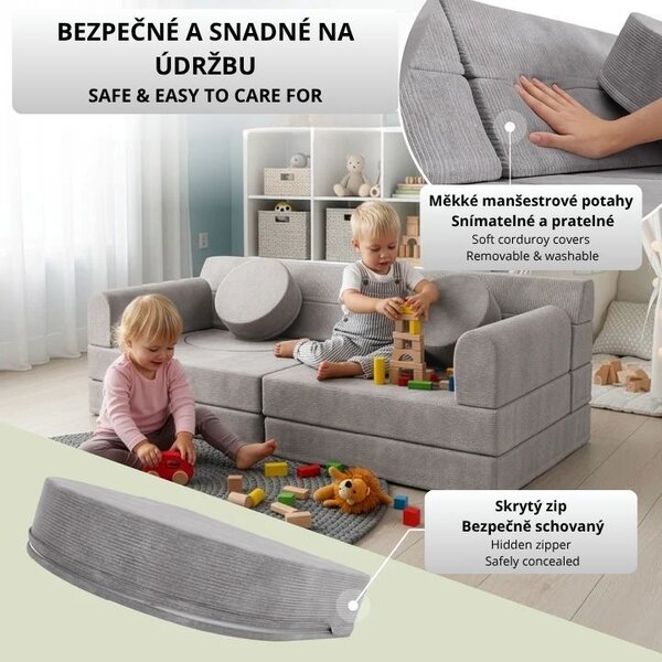 Designová modulární pohovka pro děti 150 cm, šedá